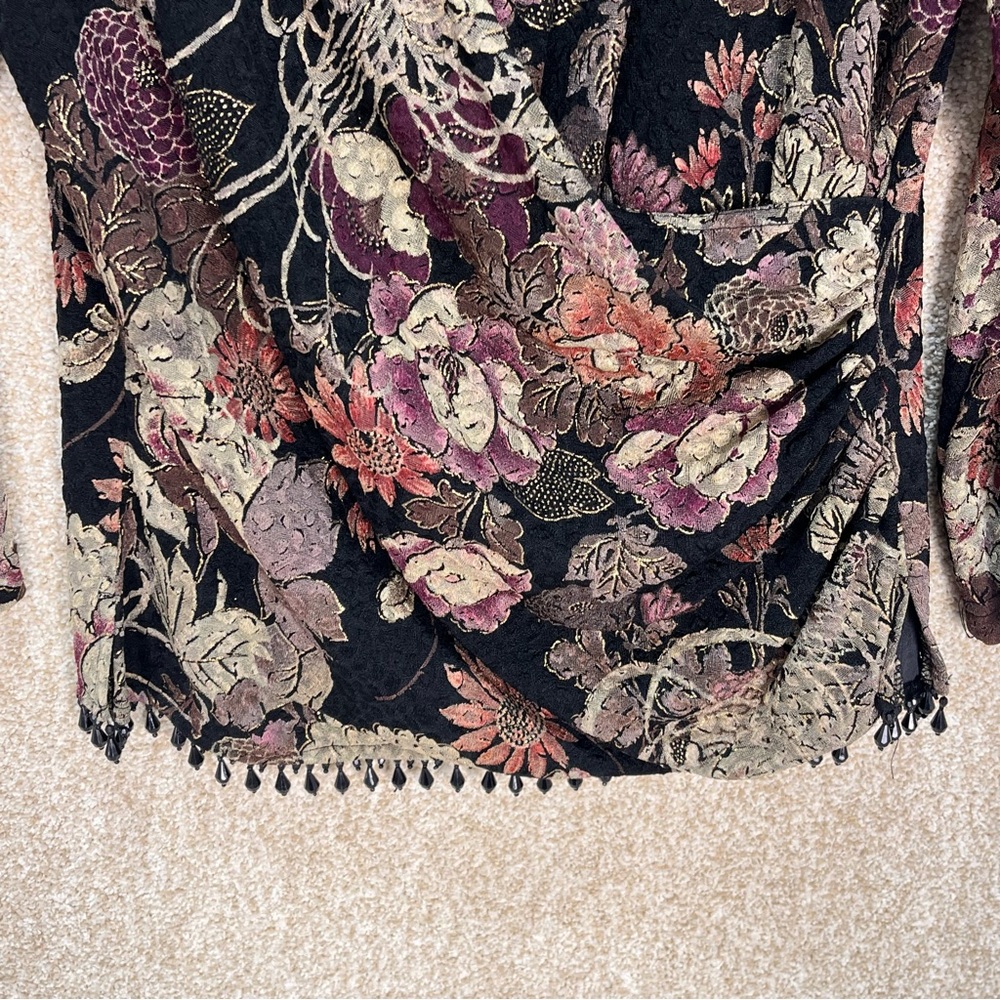 Vintage Y2K MSK Women's Black Floral top beading shoulder pads‎ ruched v neck - Picture 7 of 16